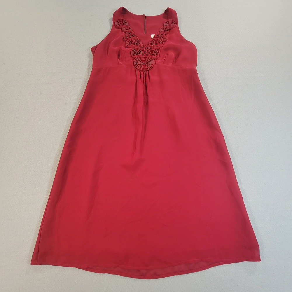 Ann Taylor LOFT Sleeveless Shift Dress Rosette Neck Floral Applique Red Womens 0 - Picture 5 of 11
